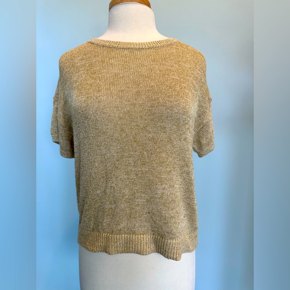 Loft Metallic Gold short sleeve pullover round neck sweater Size Medium NWT